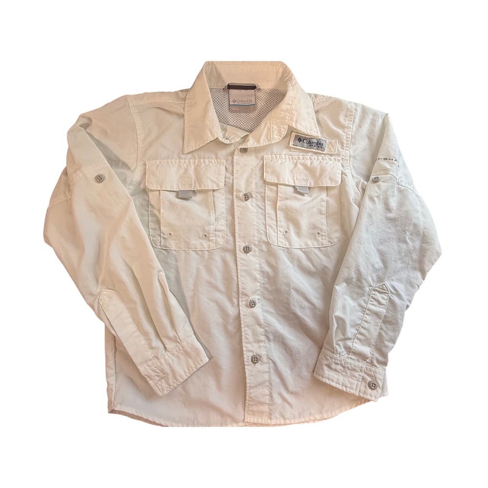 Columbia PFG Bahama Long Sleeve Fishing Shirt Boys Small 8 White Vented UPF